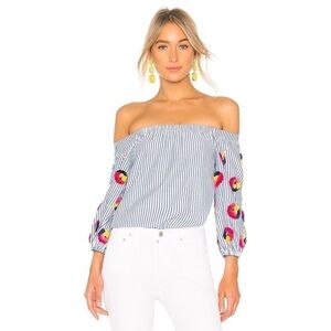Tanya Taylor x Revolve Top Michele Striped Off-the-Shoulder Embroidered 8